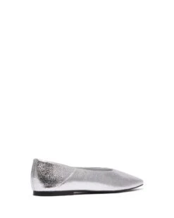 Clara Pointed Flat Silver -StepAura Store CLARA SILVER CRACKED METALLIC PU BACK ANGLE
