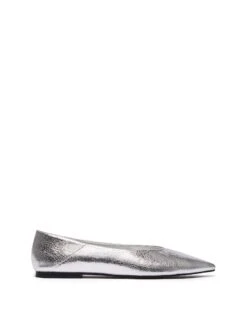 Clara Pointed Flat Silver -StepAura Store CLARA SILVER CRACKED METALLIC PU SIDE