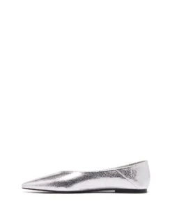 Clara Pointed Flat Silver -StepAura Store CLARA SILVER CRACKED METALLIC PU SIDE2 INTERIOR