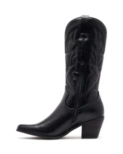 Clayton Cowboy Boot Black -StepAura Store CLAYTON BLACK PU SIDE2