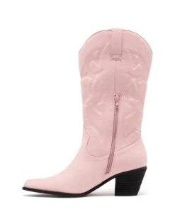 Clayton Cowboy Boot Pale Pink Suede -StepAura Store CLAYTON PALEPINKMICROSUEDE SIDE2 INTERIOR