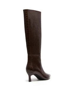 Dove Tall Boot Chocolate Croc -StepAura Store DOVE CHOCOLATE PATENT CROC PU BACK ANGLE