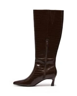 Dove Tall Boot Chocolate Croc -StepAura Store DOVE CHOCOLATE PATENT CROC PU SIDE2 INTERIOR