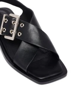 Easy Slingback Flat Black Smooth -StepAura Store EASY BLACKSMOOTH TOEANGLE