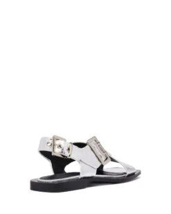 Easy Slingback Flat Silver Cracked Metallic -StepAura Store EASY SILVERCRACKEDMETALLIC BACKANGLE