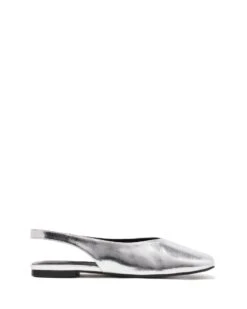 Graze Slingback Flat Silver 7 Graze Slingback Flat Silver -StepAura Store GRAZE SILVERCRINKLE METALLIC PU SIDE