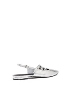 Lisst Slingback Flat Silver Cracked Metallic -StepAura Store LISST SILVERCRACKEDMETALLICPU BACKANGLE
