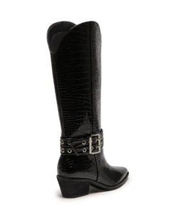 Maiden Cowboy Boot Black Patent Croc -StepAura Store MAIDEN BLACK CROC PU BACK