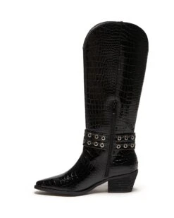 Maiden Cowboy Boot Black Patent Croc -StepAura Store MAIDEN BLACK CROC PU SIDE2