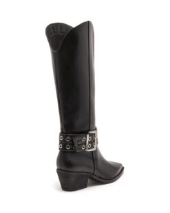 Maiden Cowboy Boot Black 6 Maiden Cowboy Boot Black -StepAura Store MAIDEN BLACK TEXTURED PU BACK