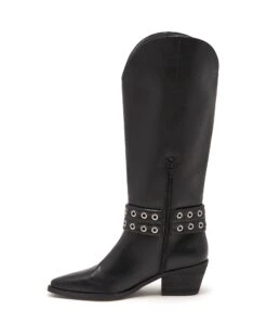 Maiden Cowboy Boot Black 7 Maiden Cowboy Boot Black -StepAura Store MAIDEN BLACK TEXTURED PU SIDE2