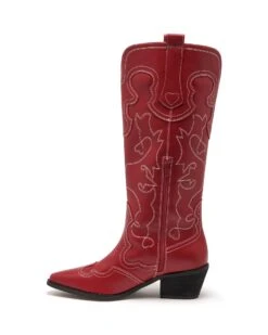 Malvin Cowboy Boot Cherry Smooth -StepAura Store MALVIN CHERRY SMOOTH PU SIDE2