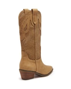 Maxine Cowboy Boot Caramel Nubuck -StepAura Store MAXINE CARAMEL NUBUCK PU BACK