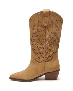 Maxine Cowboy Boot Caramel Nubuck -StepAura Store MAXINE CARAMEL NUBUCK PU SIDE2