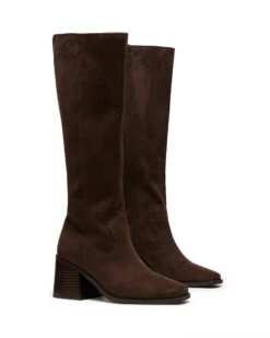 Quinn Tall Boot Chocolate Suede -StepAura Store QUINN CHOCOLATE MICROSUEDE TOE ANGLE