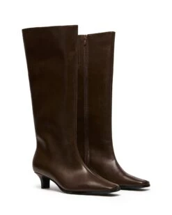 Spicy Tall Boot Chocolate -StepAura Store SPICY CHOCOLATE PU TOE ANGLE