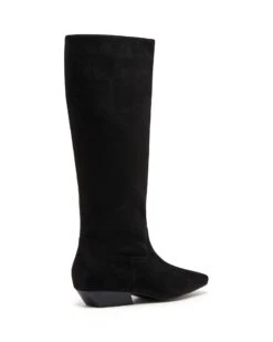 Xavier Tall Boot Black Suede 6 Xavier Tall Boot Black Suede -StepAura Store XAVIER BLACK FAUX SUEDE BACK ANGLE